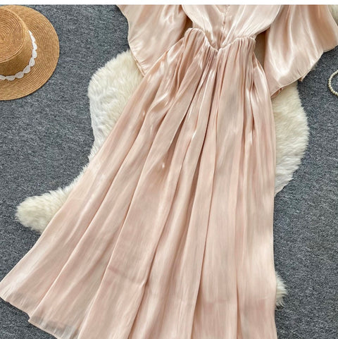 V-neck Elegant Ruffled Dress