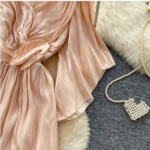 V-neck Elegant Ruffled Dress