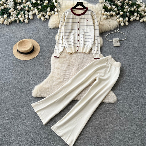 Striped Cardigan & Trousers 2Pcs