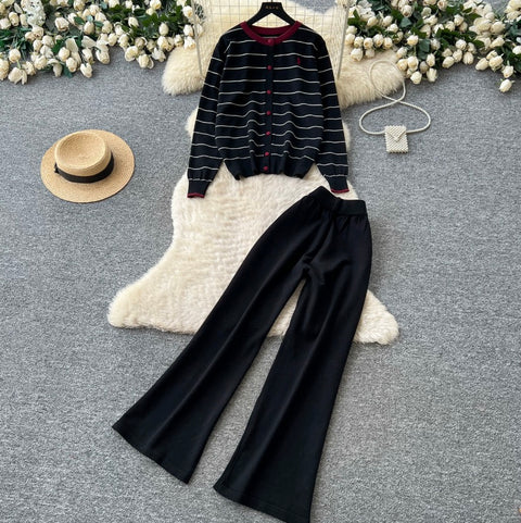 Striped Cardigan & Trousers 2Pcs
