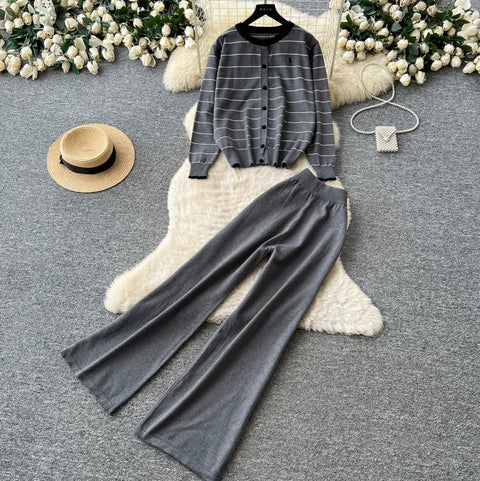 Striped Cardigan & Trousers 2Pcs