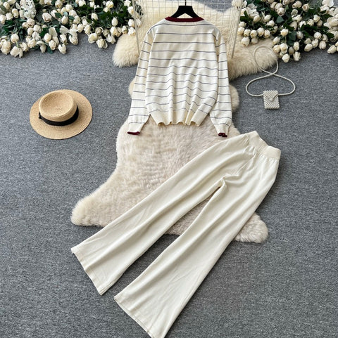 Striped Cardigan & Trousers 2Pcs