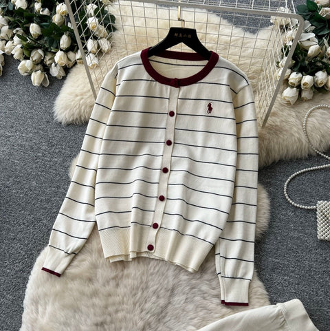 Striped Cardigan & Trousers 2Pcs