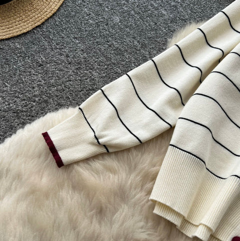 Striped Cardigan & Trousers 2Pcs