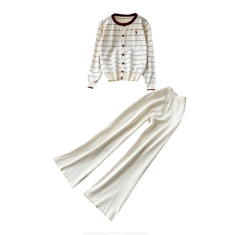 Striped Cardigan & Trousers 2Pcs