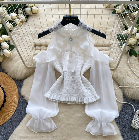 Bow-tie Ruffled Lace Shirt