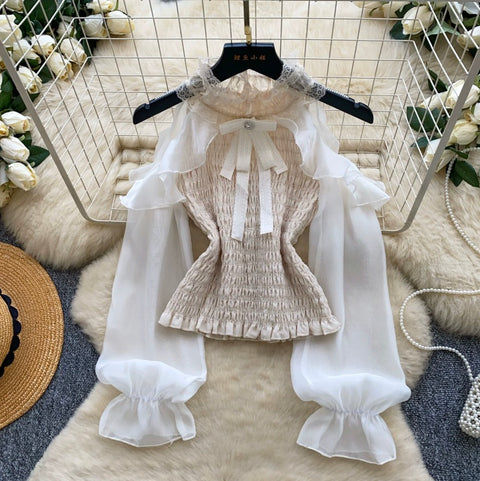 Bow-tie Ruffled Lace Shirt