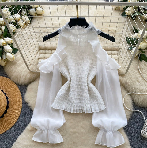 Bow-tie Ruffled Lace Shirt