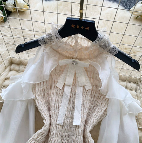 Bow-tie Ruffled Lace Shirt