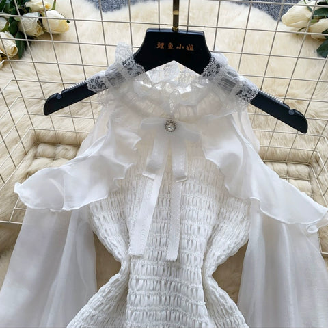 Bow-tie Ruffled Lace Shirt