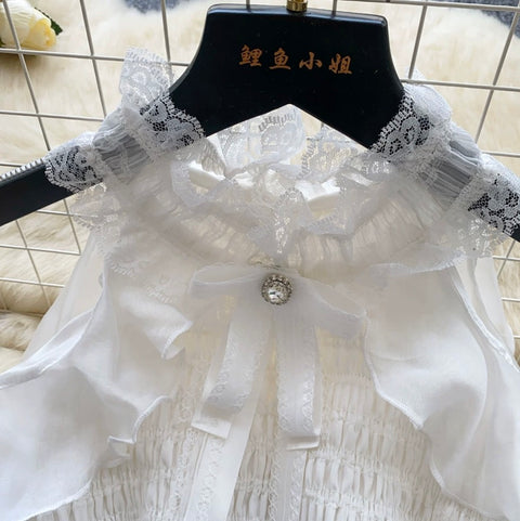 Bow-tie Ruffled Lace Shirt