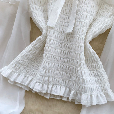 Bow-tie Ruffled Lace Shirt