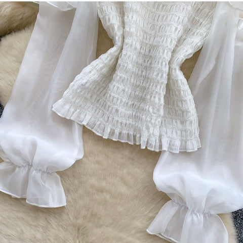 Bow-tie Ruffled Lace Shirt