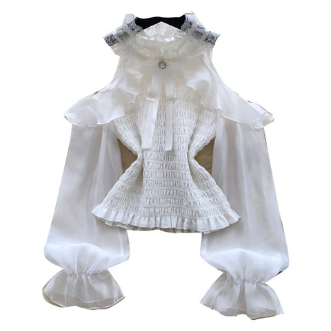 Bow-tie Ruffled Lace Shirt