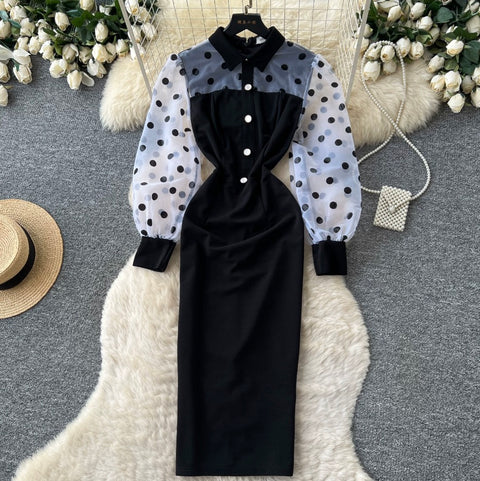 Polka Dot Mesh Patchwork Dress