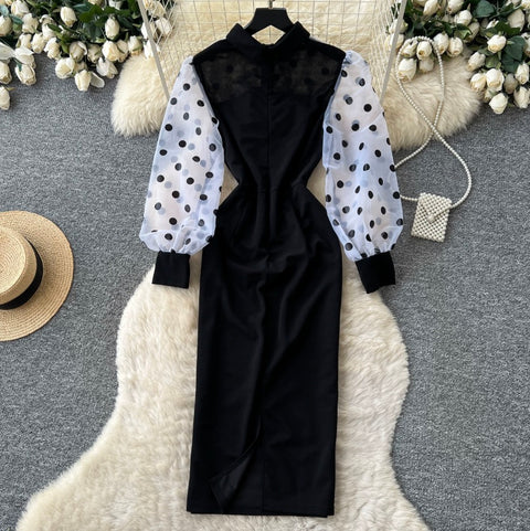 Polka Dot Mesh Patchwork Dress