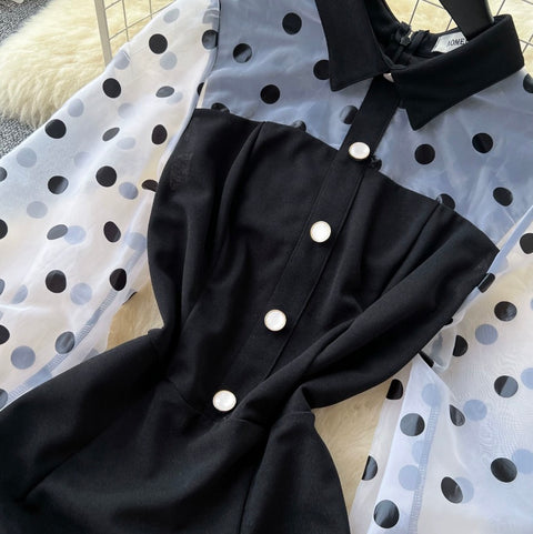 Polka Dot Mesh Patchwork Dress