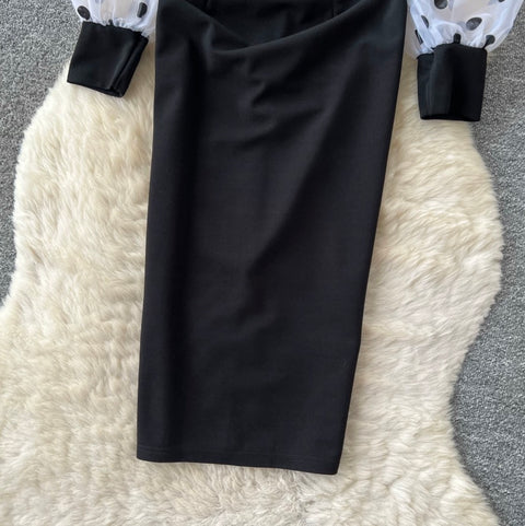 Polka Dot Mesh Patchwork Dress