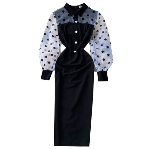 Polka Dot Mesh Patchwork Dress