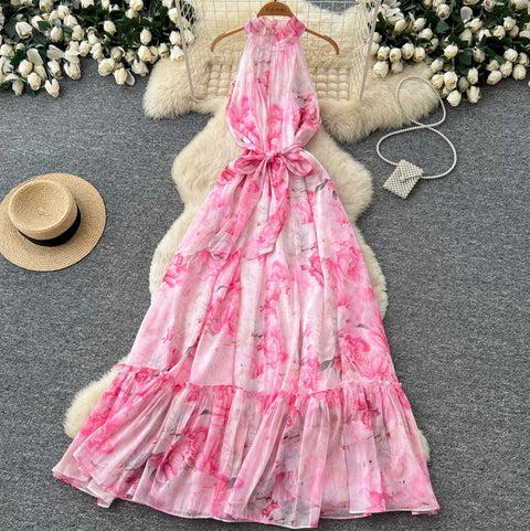 Fairy Floral Print Halter Dress