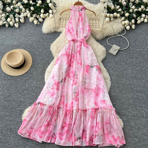 Fairy Floral Print Halter Dress