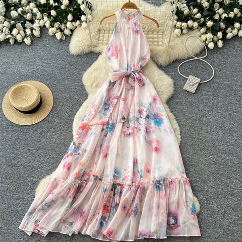 Fairy Floral Print Halter Dress