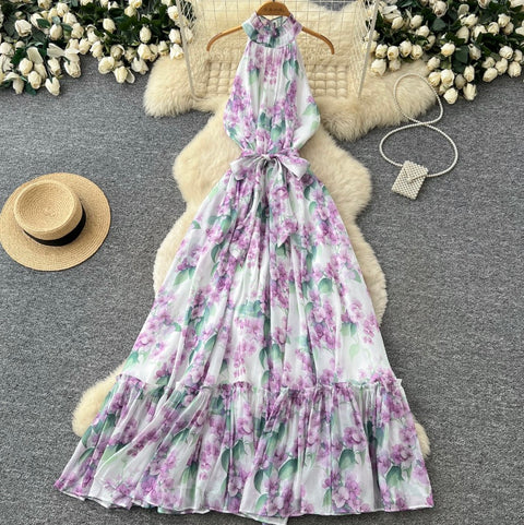 Fairy Floral Print Halter Dress