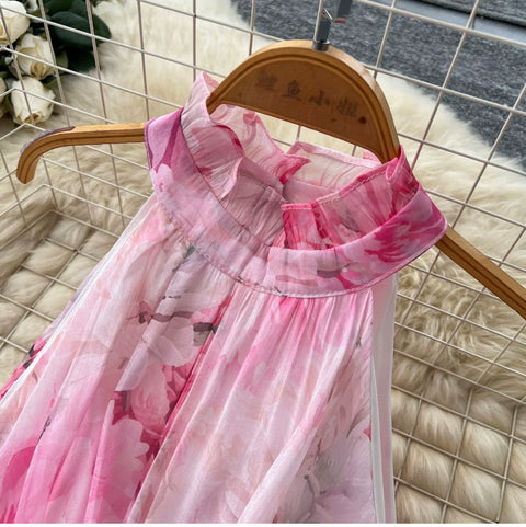 Fairy Floral Print Halter Dress