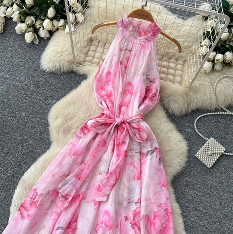 Fairy Floral Print Halter Dress