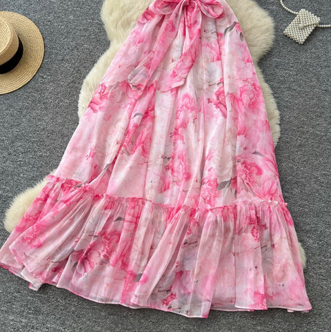 Fairy Floral Print Halter Dress
