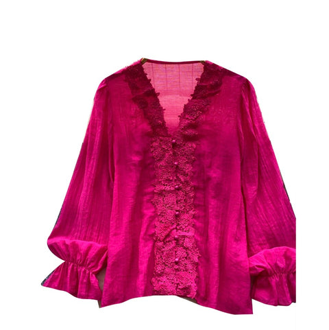 V-neck Lace Patchwork Shirt