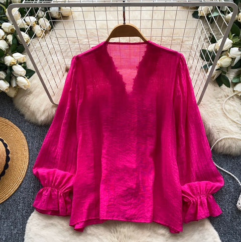 V-neck Lace Patchwork Shirt