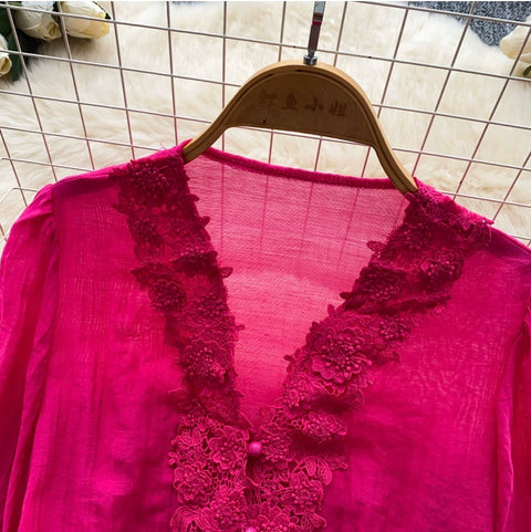 V-neck Lace Patchwork Shirt