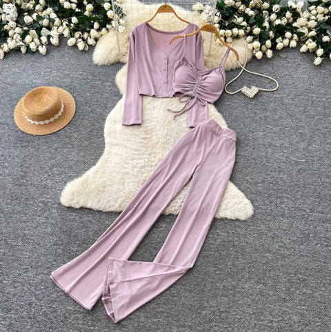 Cardigan & Vest & Trousers Casual 3Pcs