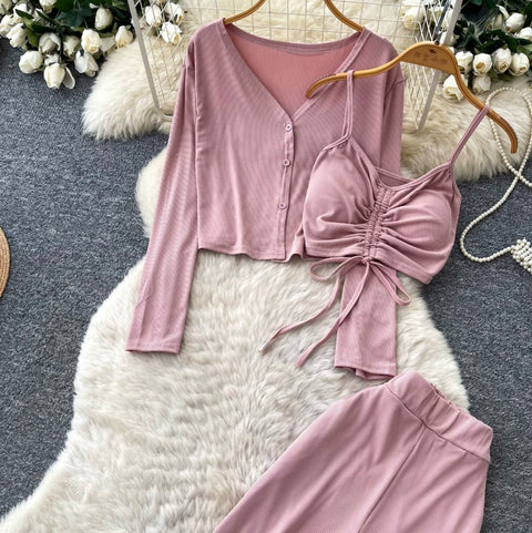 Cardigan & Vest & Trousers Casual 3Pcs