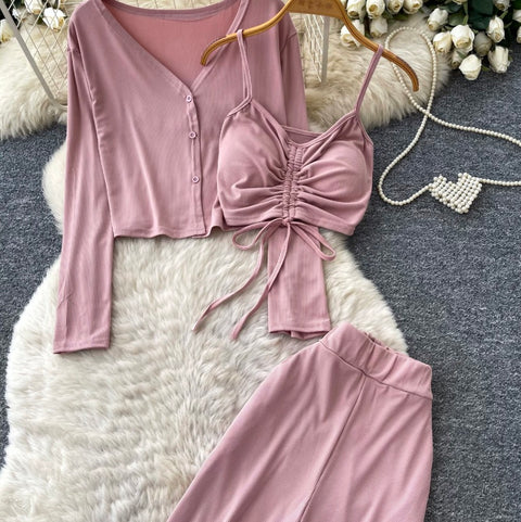 Cardigan & Vest & Trousers Casual 3Pcs