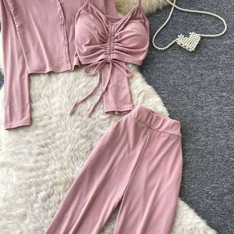 Cardigan & Vest & Trousers Casual 3Pcs