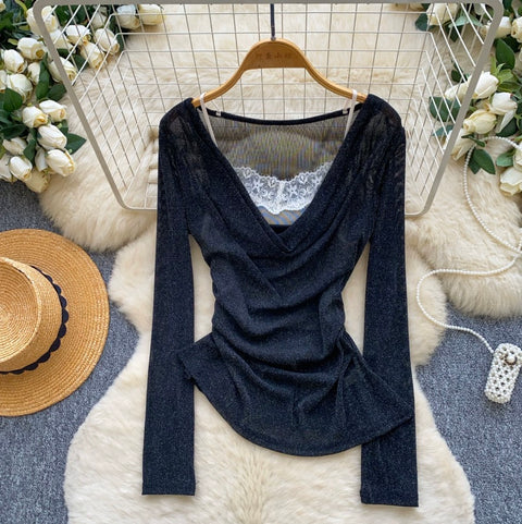 Faux Two-pieces Asymmetric Shirt