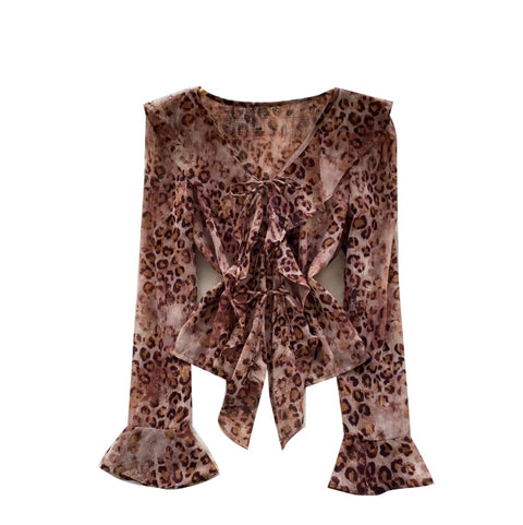Knotted V-neck Leopard Print Top