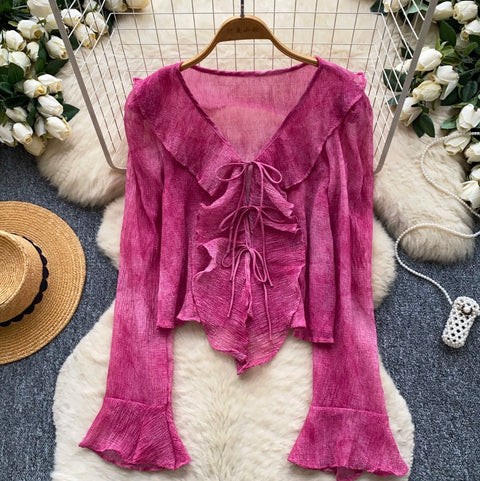 Lace-up V-neck Sunscreen Shirt