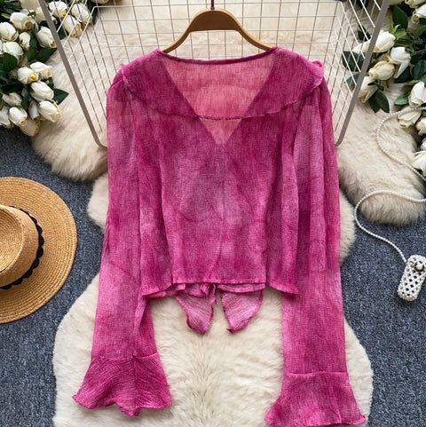 Lace-up V-neck Sunscreen Shirt
