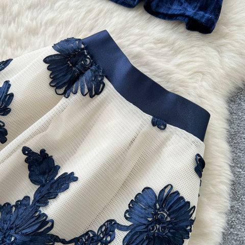French Style Shirt & Floral Skirt 2Pcs