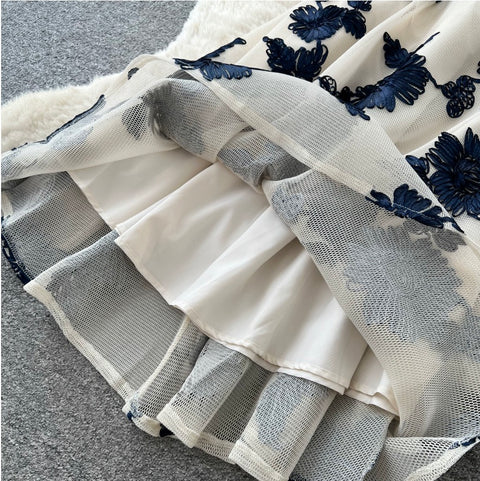 French Style Shirt & Floral Skirt 2Pcs
