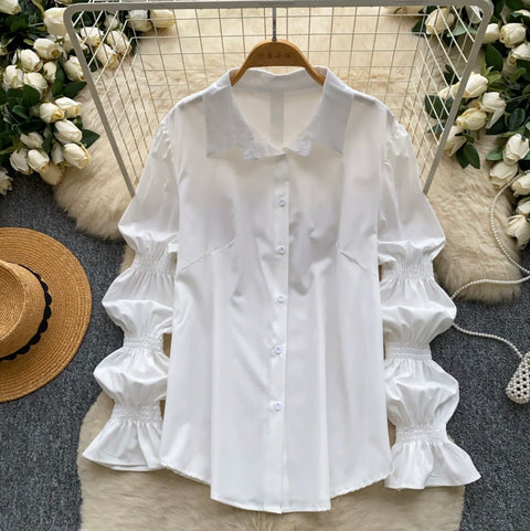 White Shirt & Hollowed Outwear 2Pcs