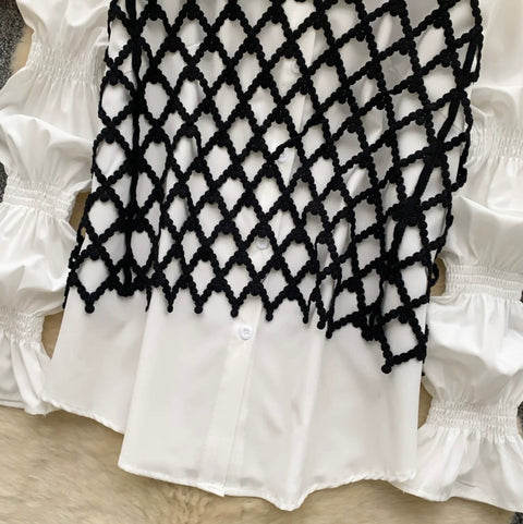 White Shirt & Hollowed Outwear 2Pcs