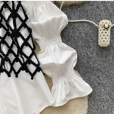 White Shirt & Hollowed Outwear 2Pcs