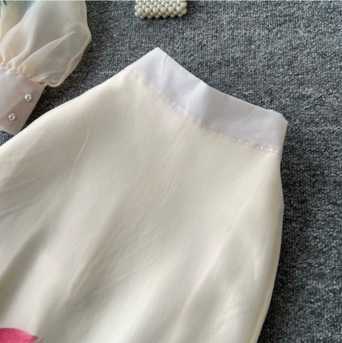 Floral Embroidered Shirt & Skirt 2Pcs