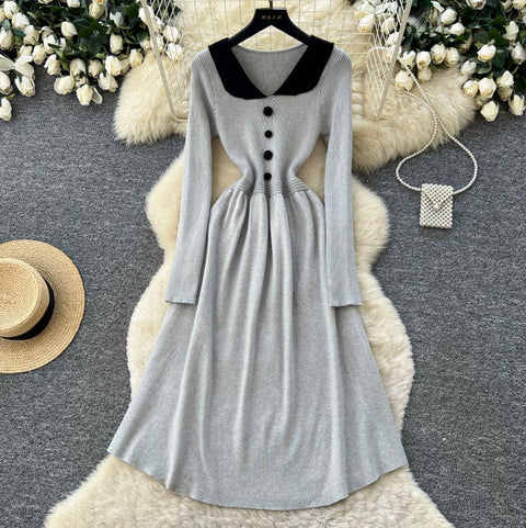 Doll Collar Knitted Sweater Dress