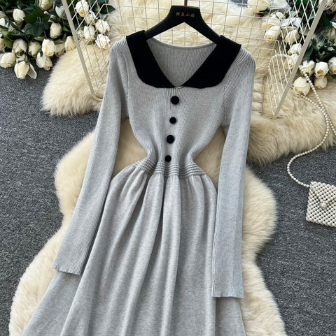 Doll Collar Knitted Sweater Dress