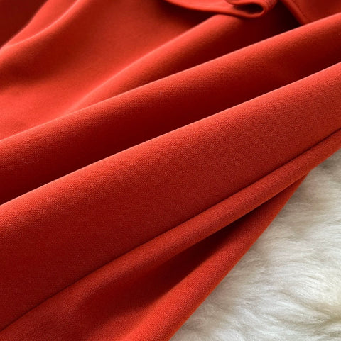 Flared Sleeve Patchwork Red Dress